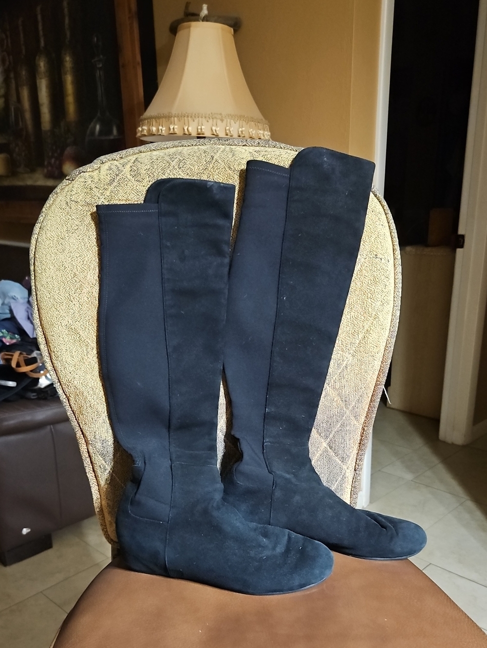 Stuart Weitzman Black Suede Over-the-Knee Stretch Boots Shoes